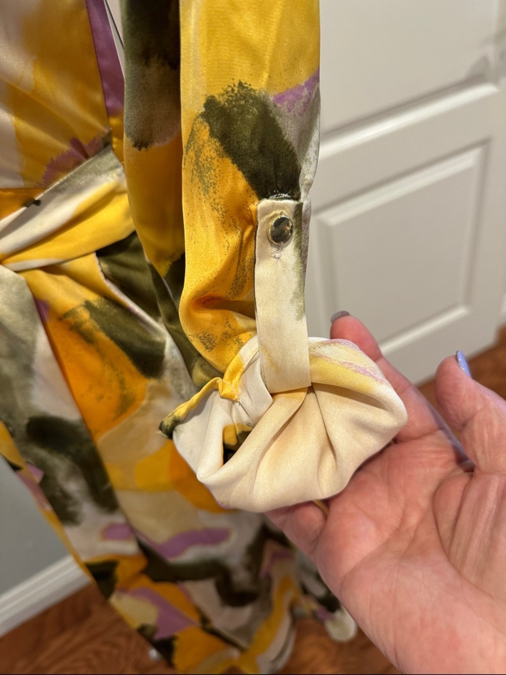 French Connection Sz XS Yellow, Olive & Lilac Abstract Button-Front Dress • NWT! - Picture 6 of 12